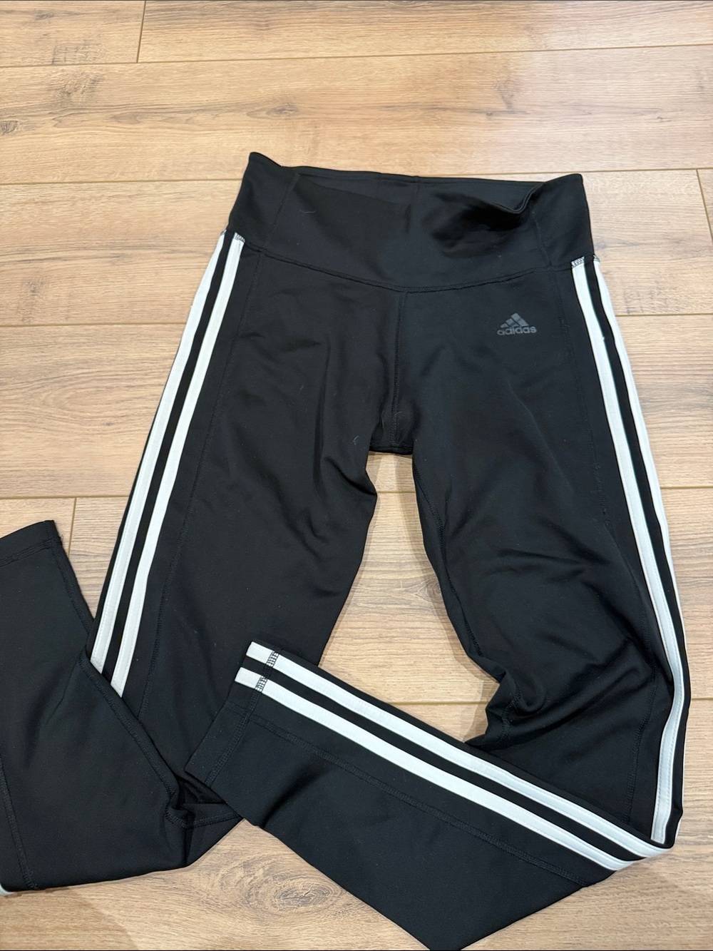 adidas Black Leggings with White Triple Side Stripes